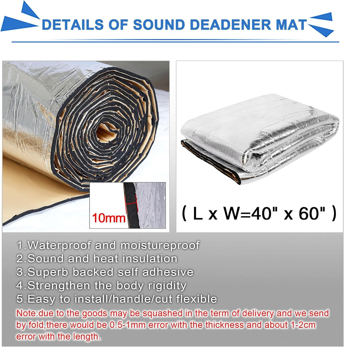 Car Noise Sound Deadener Insulation Mat Waterproof 60 x 40 Inches Q345851