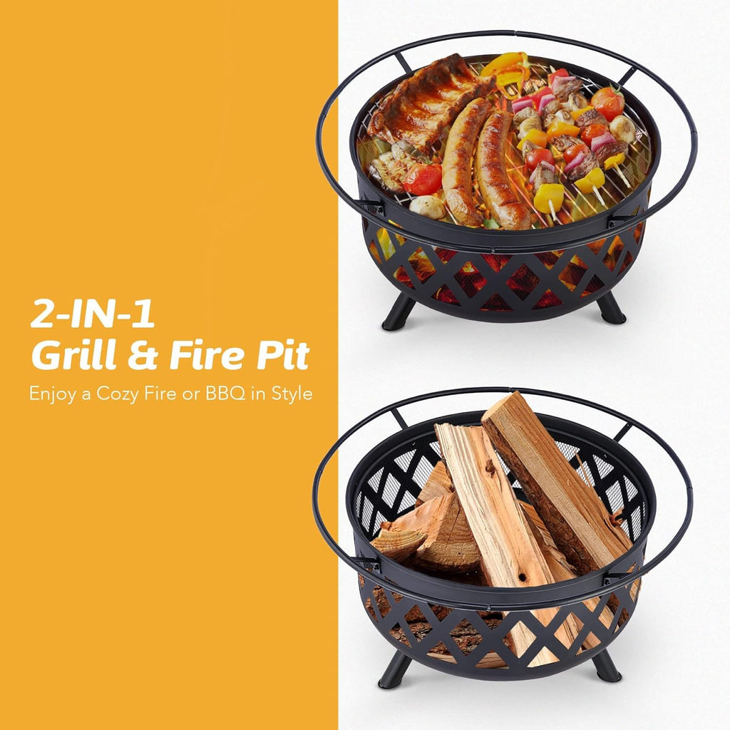 30-Inch Round Wood Burning Fire Pit with BBQ Grill Z40373