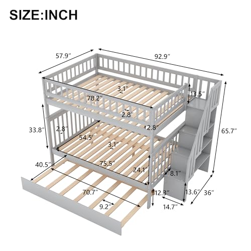 White Solid Wood Twin Size Loft Bed with L-Shaped Desk and Stairs O174021