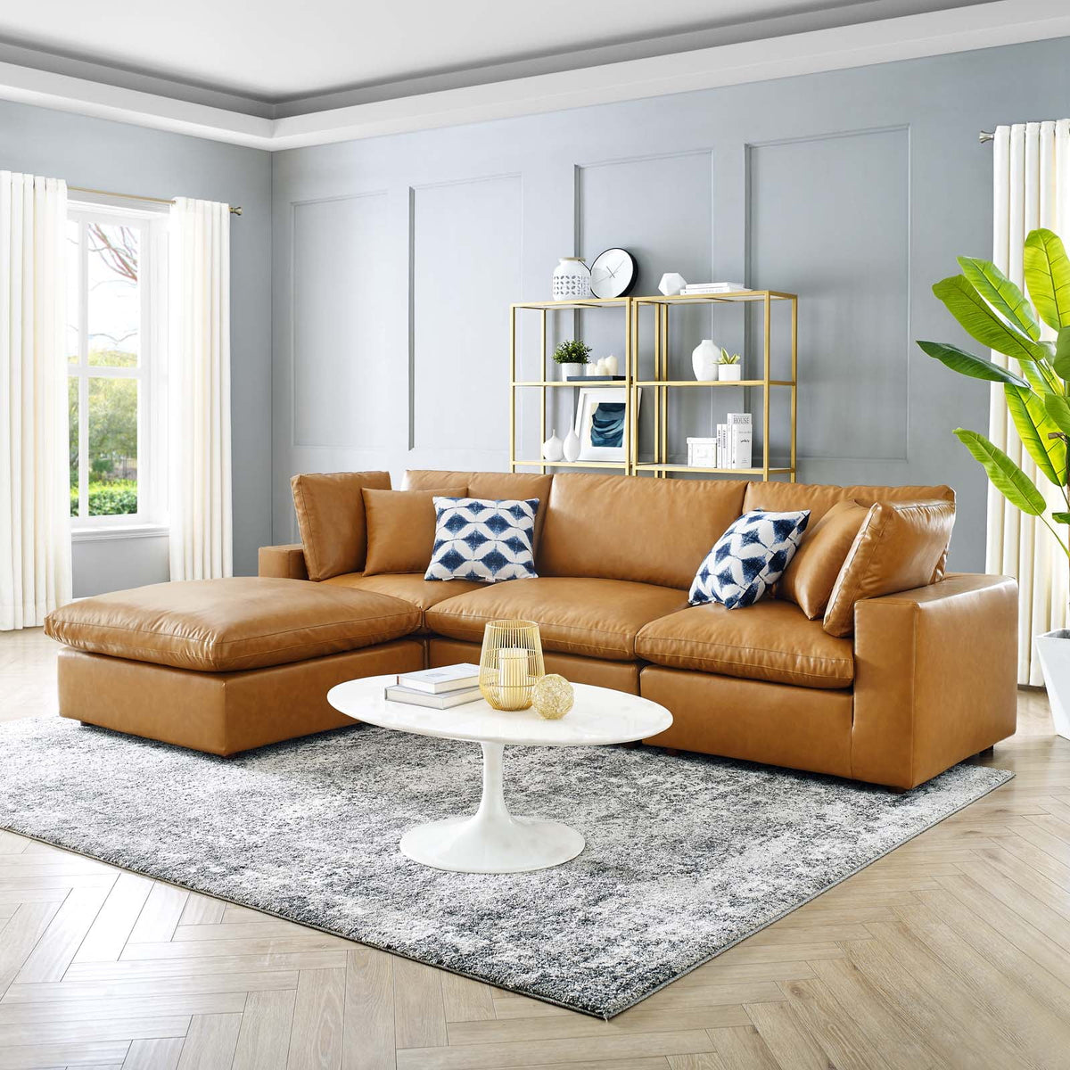 Tan Vegan Leather 4-Piece Sectional Sofa Q819