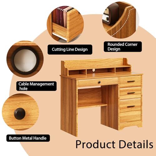 White 44 Inch Computer Desk with Storage Drawers and Hutch J856896