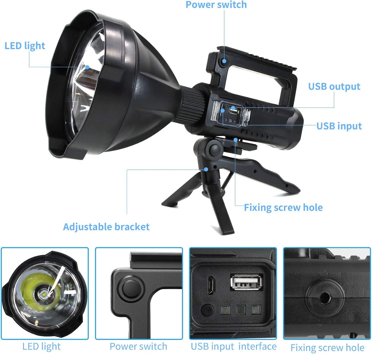 Rechargeable LED Spotlight Flashlight 90000 High Lumens IPX5 Waterproof N847