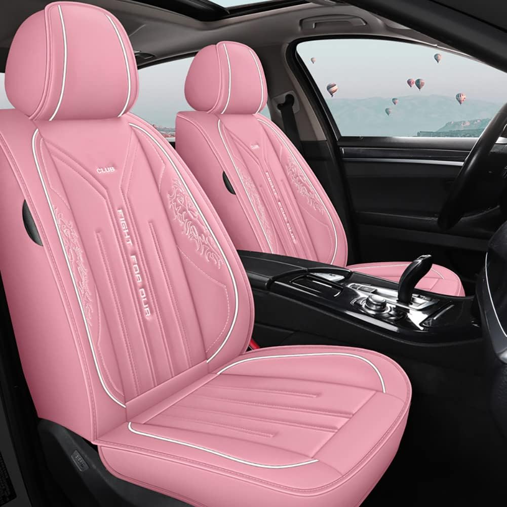 Pink Synthetic Leather 5 Seats Car Seat Cover Set O869