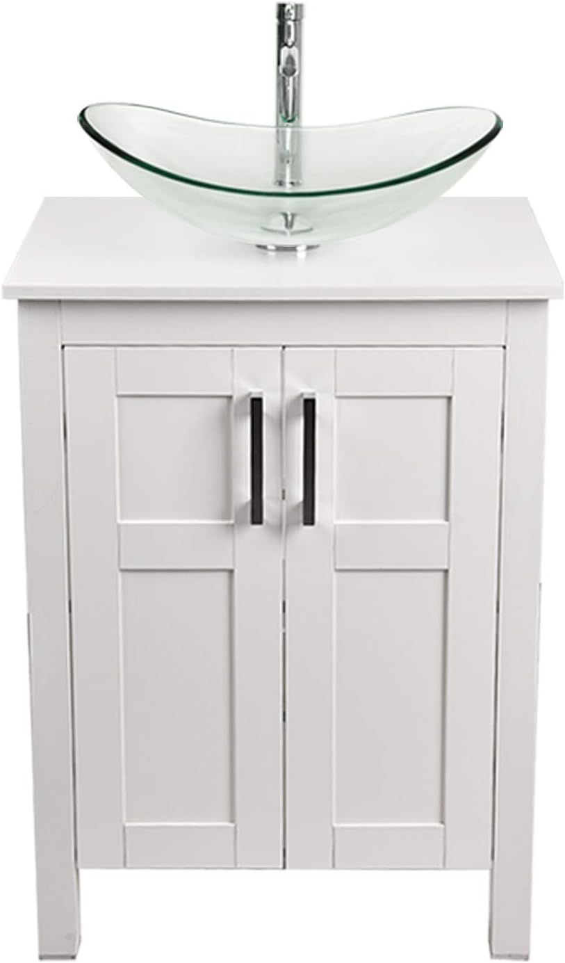 24 Inches White Single Bathroom Vanity Set with Top and 2-Door Cabinet I654