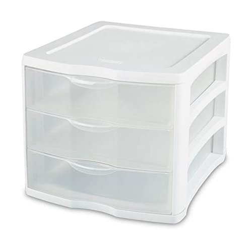 ClearView Compact Stacking 3 Drawer Storage Organizer System, White (8 Pack) Q40106