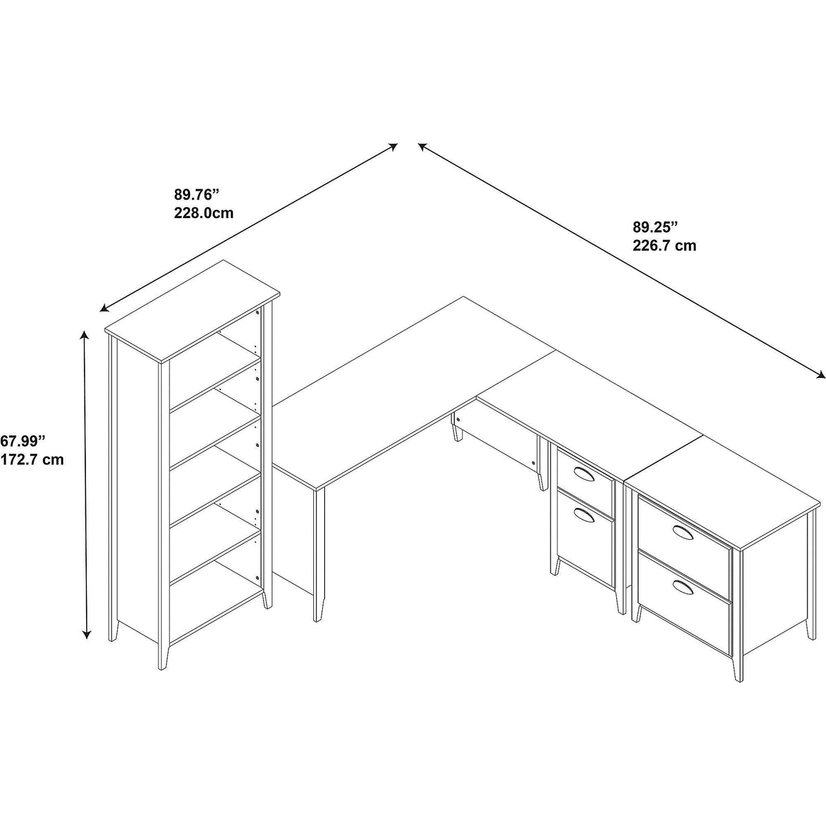 60W L Desk with Bookcase and Lateral File E309684