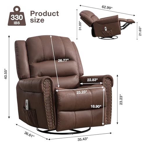 Brown Leather Swivel Rocker Recliner with Massage & Heating L7744