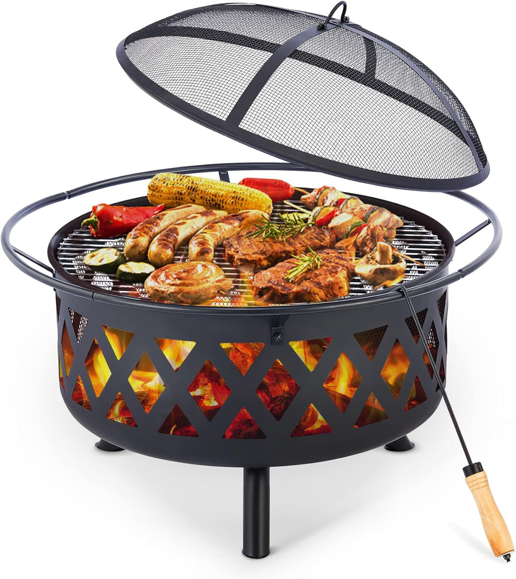 30-Inch Round Wood Burning Fire Pit with BBQ Grill Z40373