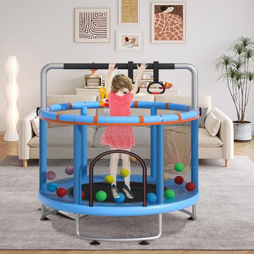 55" Small Trampoline with Enclosure Net and Basketball Hoops R9067