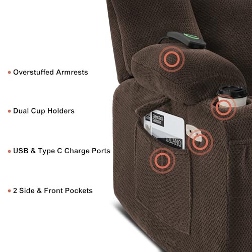 Brown Fabric Power Recliner Chair with Heat and Vibration Massage L642106