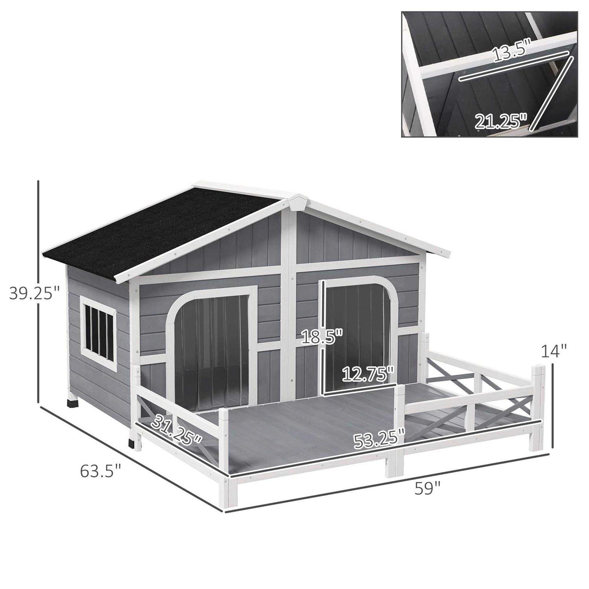 Large Wood Dog House with Porch Deck T5800