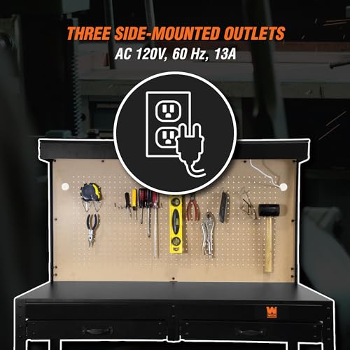48-Inch Black Workbench with Power Outlets and Light M78055