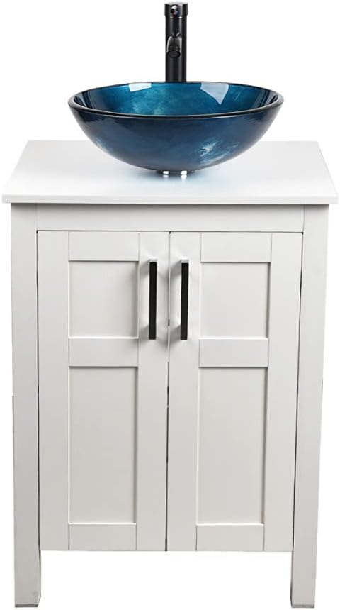 24 Inches White Single Bathroom Vanity Set with Top and 2-Door Cabinet I654