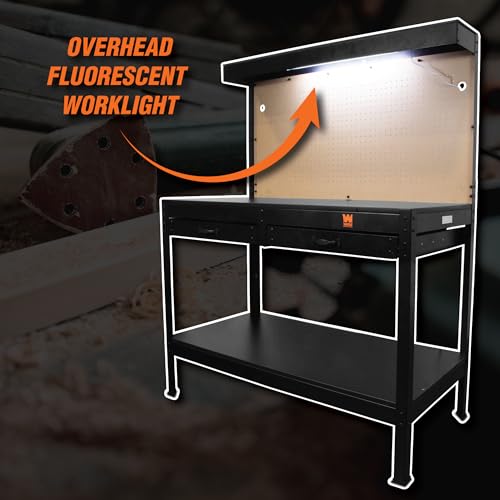 48-Inch Black Workbench with Power Outlets and Light M78055