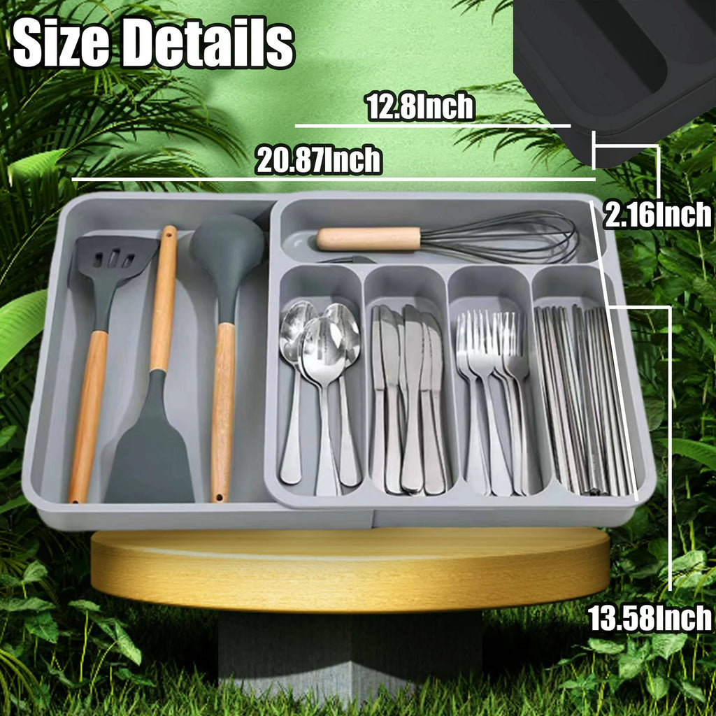 Black Expandable Plastic Silverware Drawer Organizer P8938