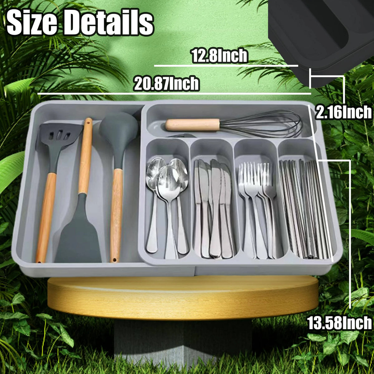 Black Expandable Plastic Silverware Drawer Organizer P8938