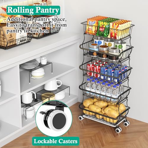 5 Tier Wire Fruit Basket with Wheels X93299