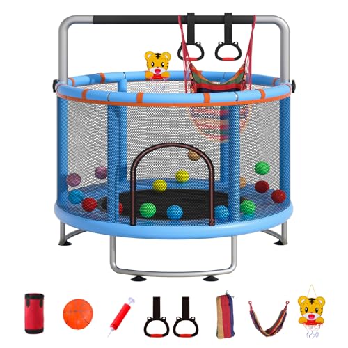 55" Small Trampoline with Enclosure Net and Basketball Hoops R9067