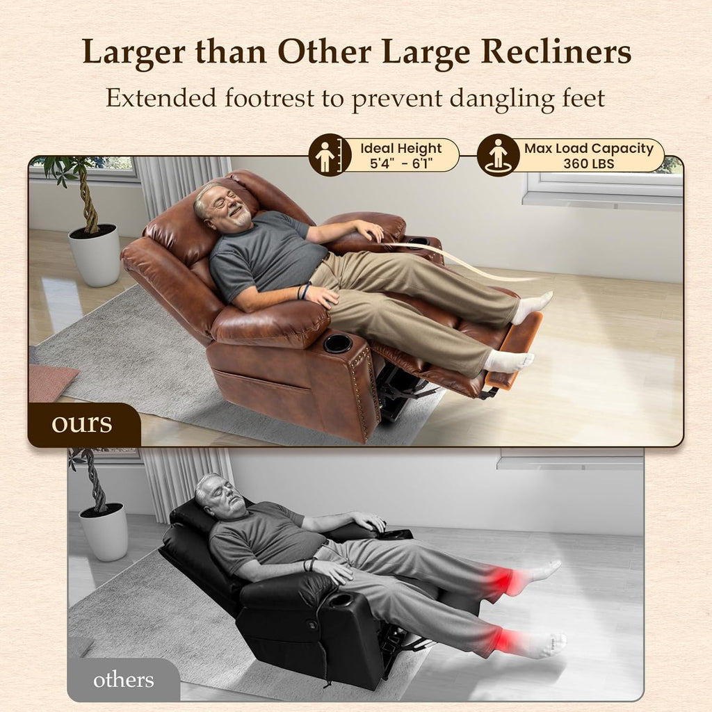 Large Power Lift Recliner with Extended Footrest, Heat and Massage O67454