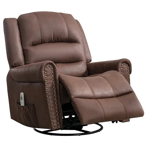 Brown Leather Swivel Rocker Recliner with Massage & Heating L7744