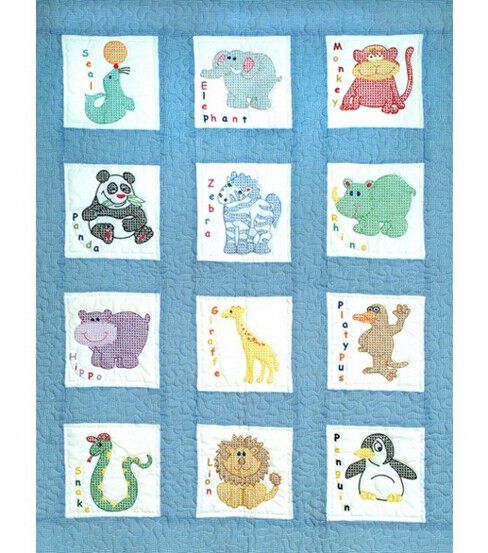 9 Zoo Animals Stamped Nursery Quilt Blocks 12ct F709073