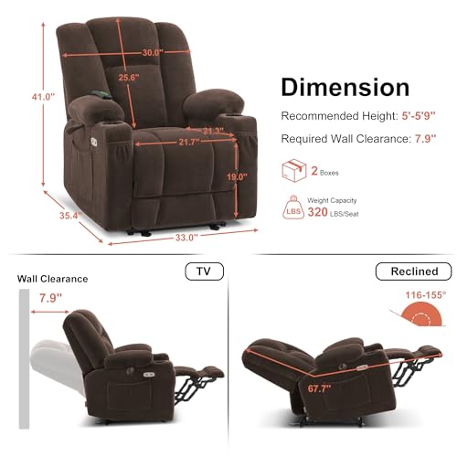 Brown Fabric Power Recliner Chair with Heat and Vibration Massage L642106