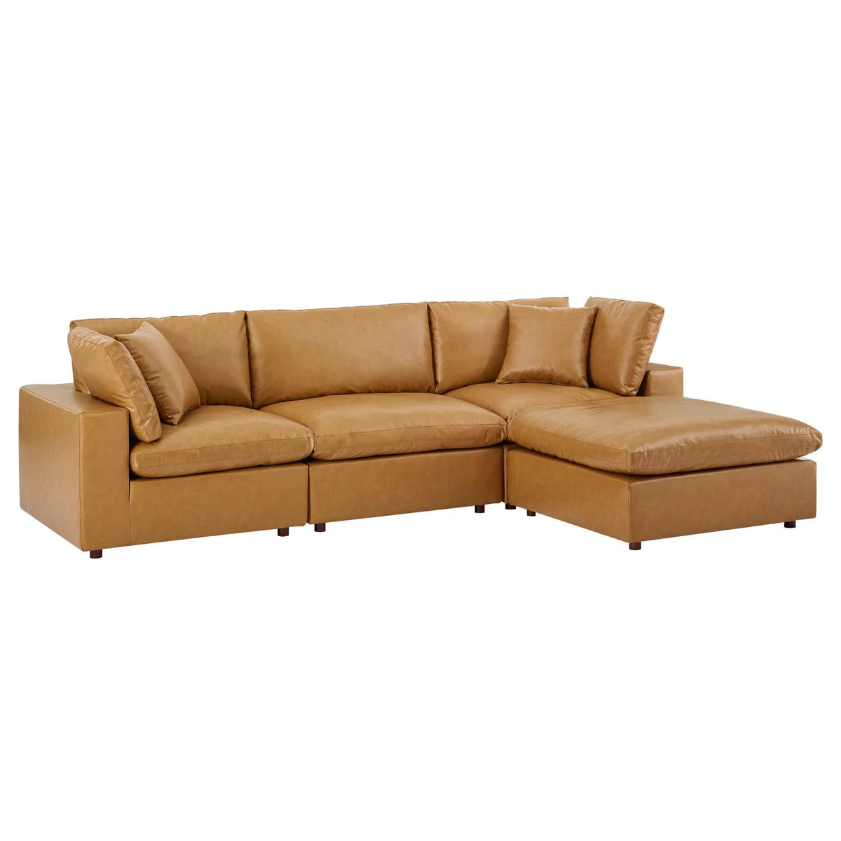 Tan Vegan Leather 4-Piece Sectional Sofa Q819