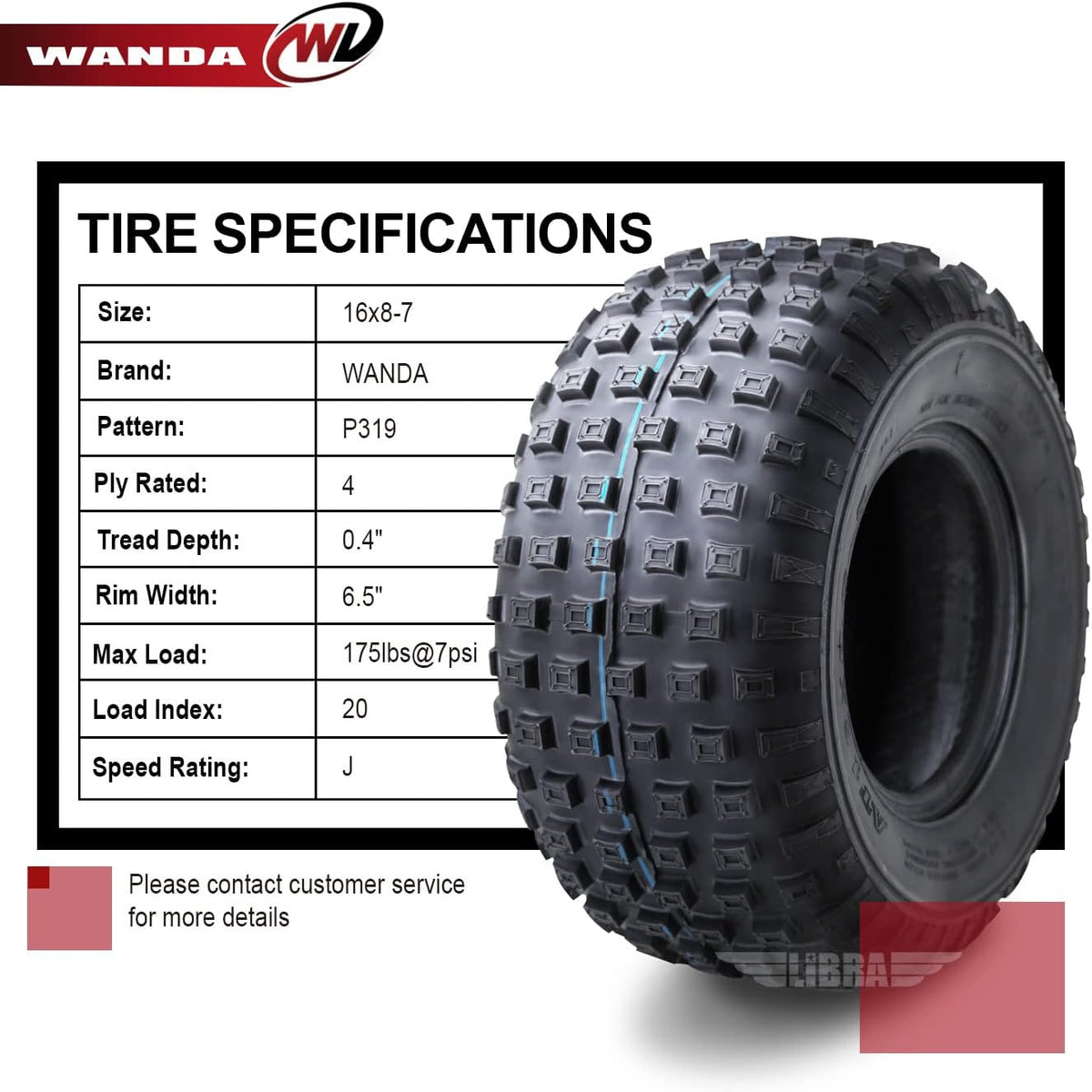 Set of 4 16x8-7 4PR ATV Tires Y1999