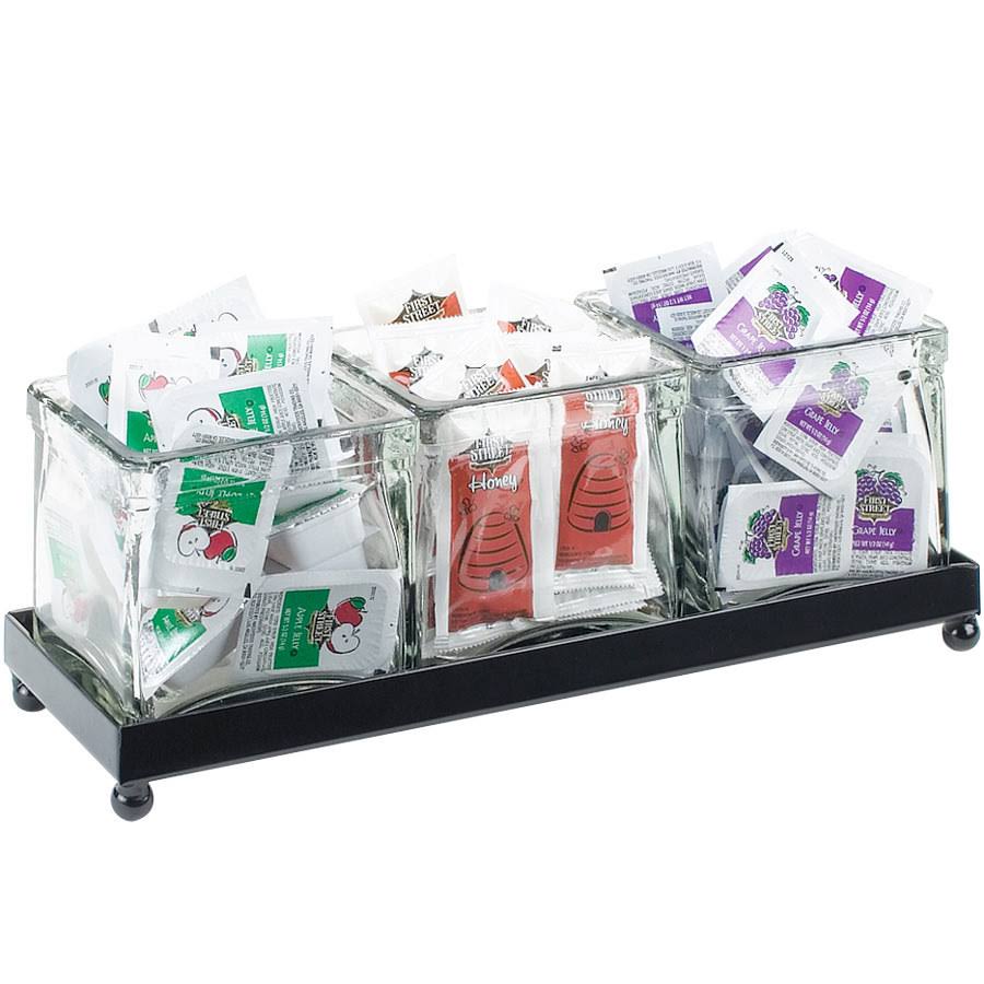 3 Section Glass Condiment Jar Display with Wire, Black L4920