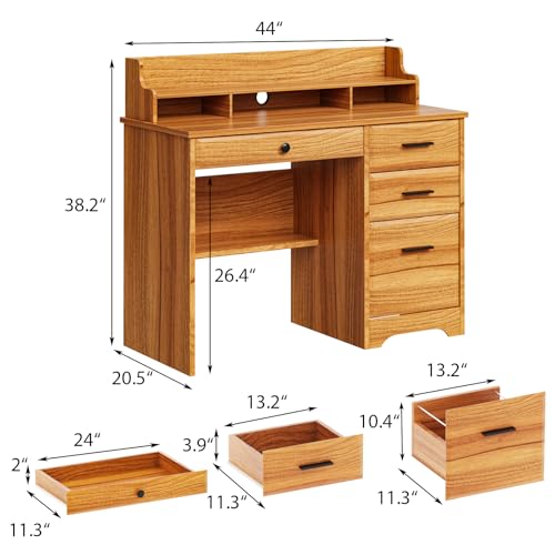 White 44 Inch Computer Desk with Storage Drawers and Hutch J856896