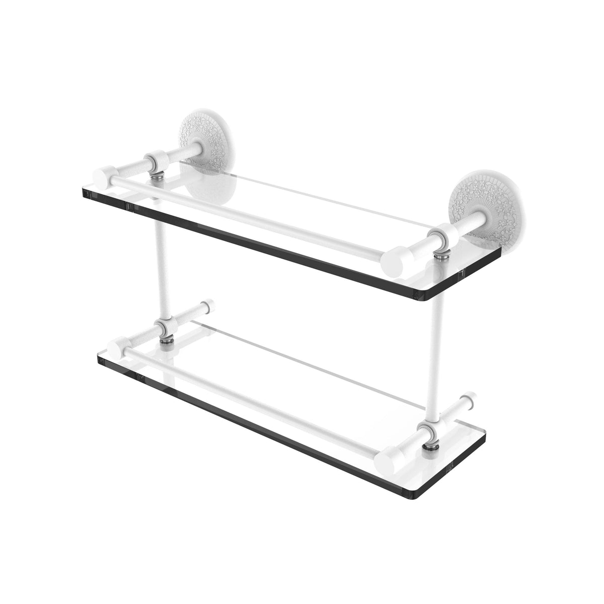 16-inch Double Glass Shelf with Gallery Rail Polished Brass L43069