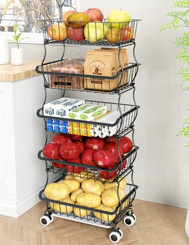 5 Tier Wire Fruit Basket with Wheels X93299