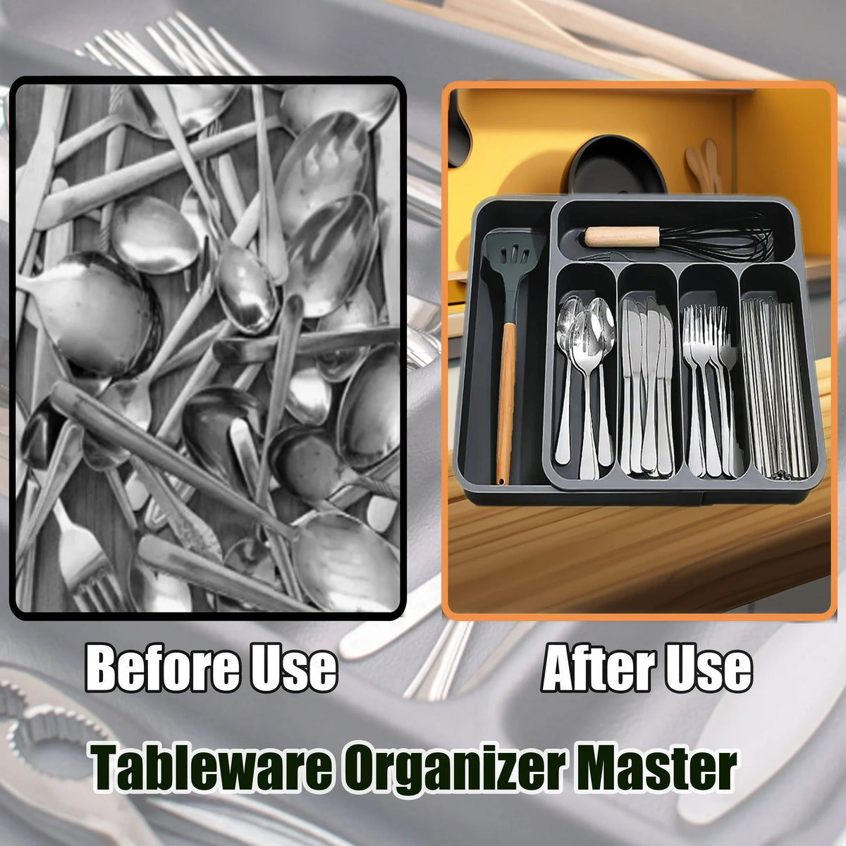 Black Expandable Plastic Silverware Drawer Organizer P8938