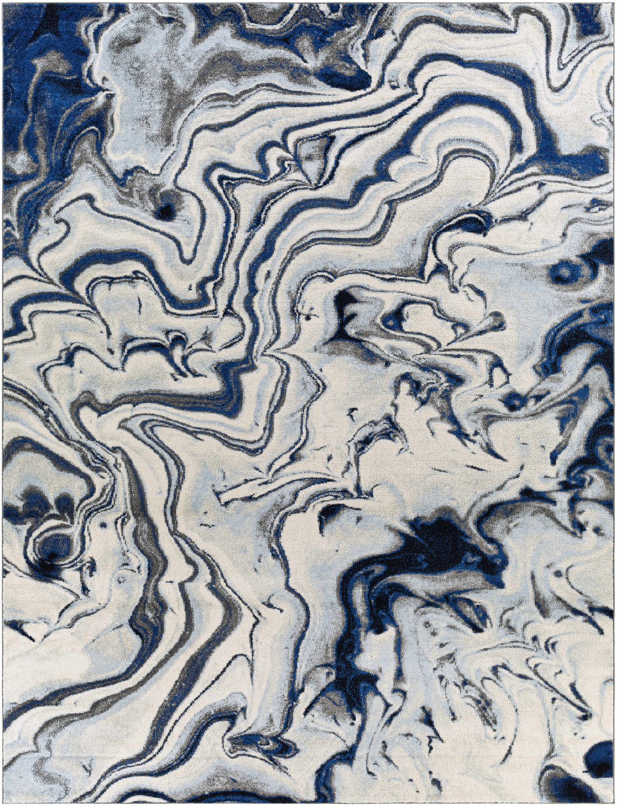 Abstract Coastal Area Rug - Marble Swirl Pattern - Ombre Blue, Royal Blue, Navy Blue, Grey, White - 5'3" x 7'3" V6096