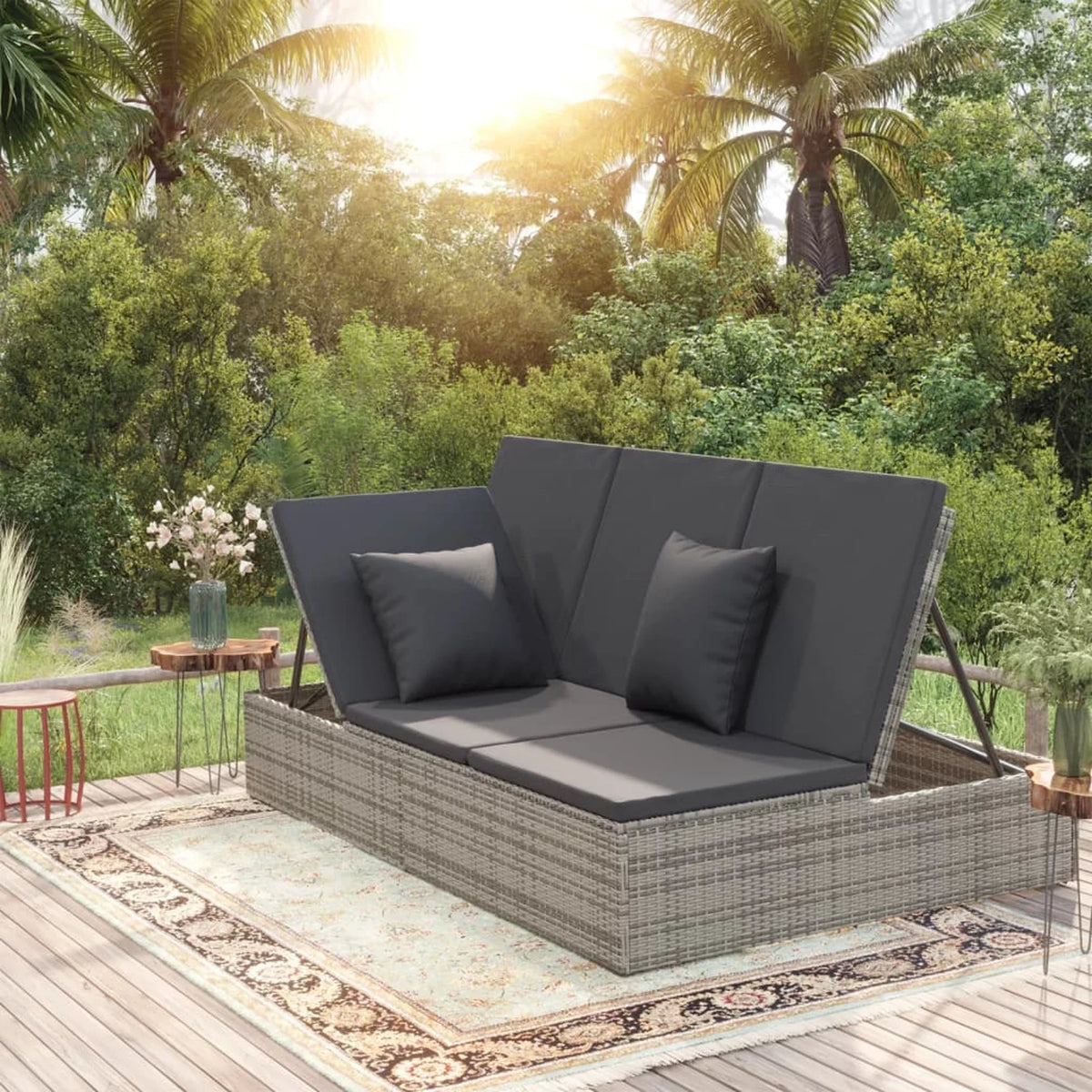 Convertible Sun Bed with Cushions Poly Rattan Dark Gray X70078