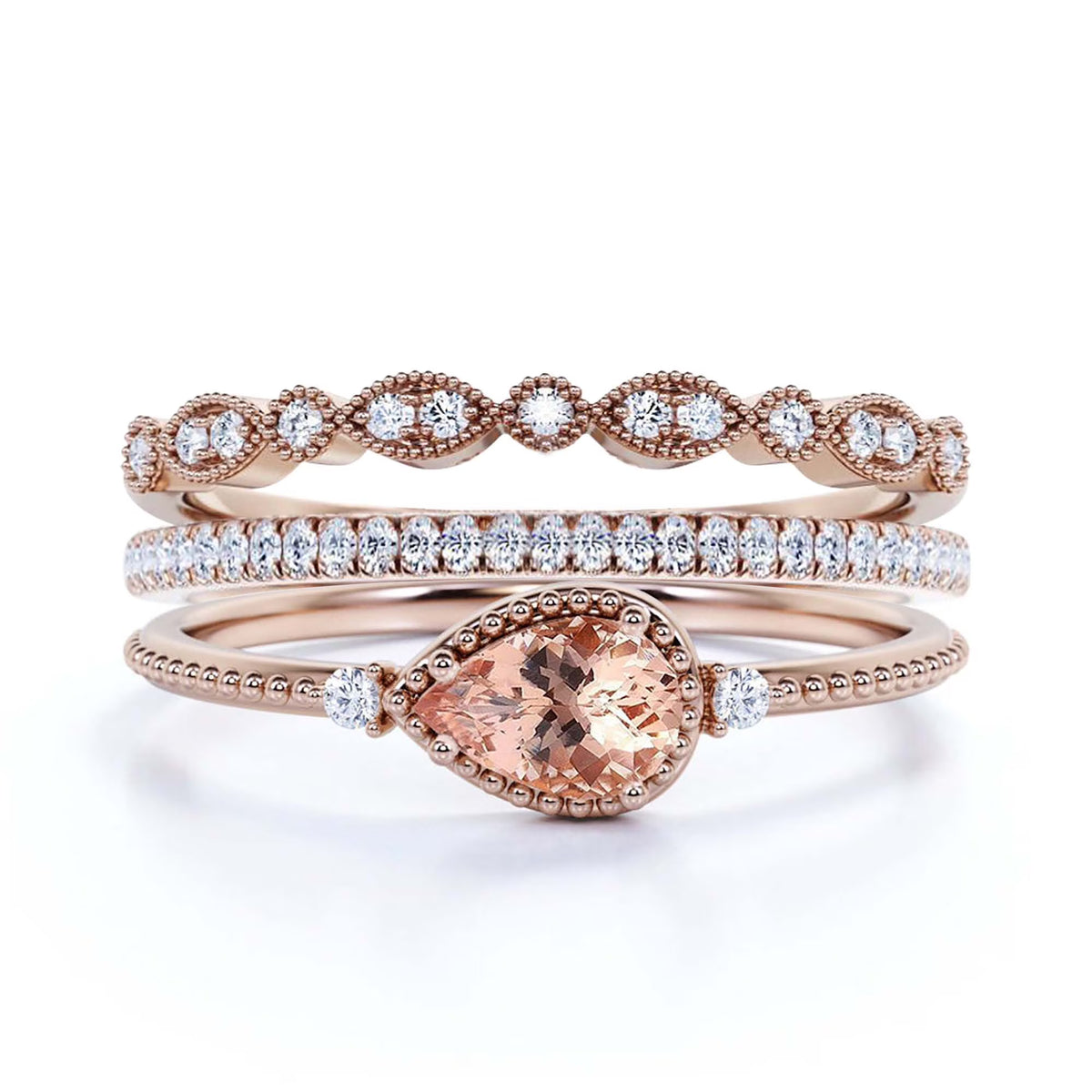 2.10 Carat Pear Cut Morganite And Diamond Moissanite Engagement Ring in 10k Solid Rose Gold W3845