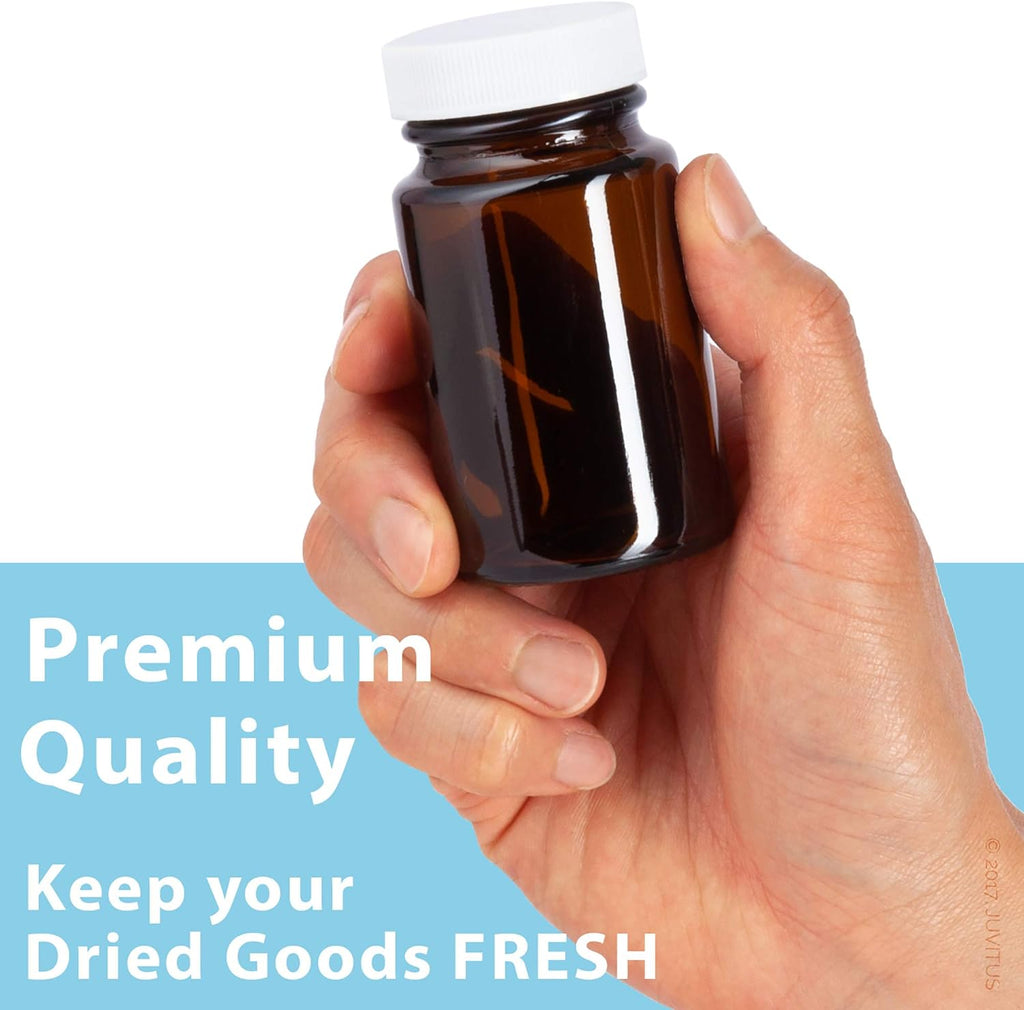 Amber Glass Wide Mouth Packer Bottle With White Ribbed Lid (6 Pack) V400860
