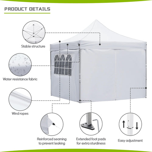 10' x 10' Pop up Canopy Tent with 4 Side Panels, White A820
