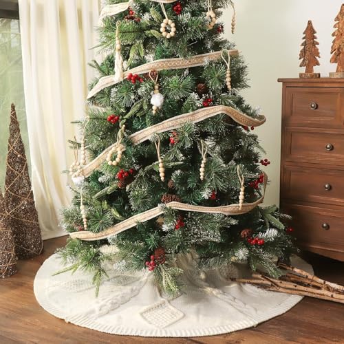 48 Inch Braided Cable Knit Cream White Tree Skirt L2374
