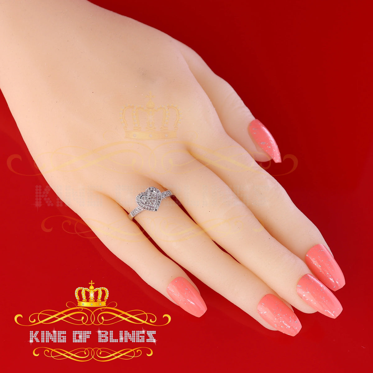 0.25 CT Real Diamond 925 Sterling Silver White Heart Ring Size 7 P58707