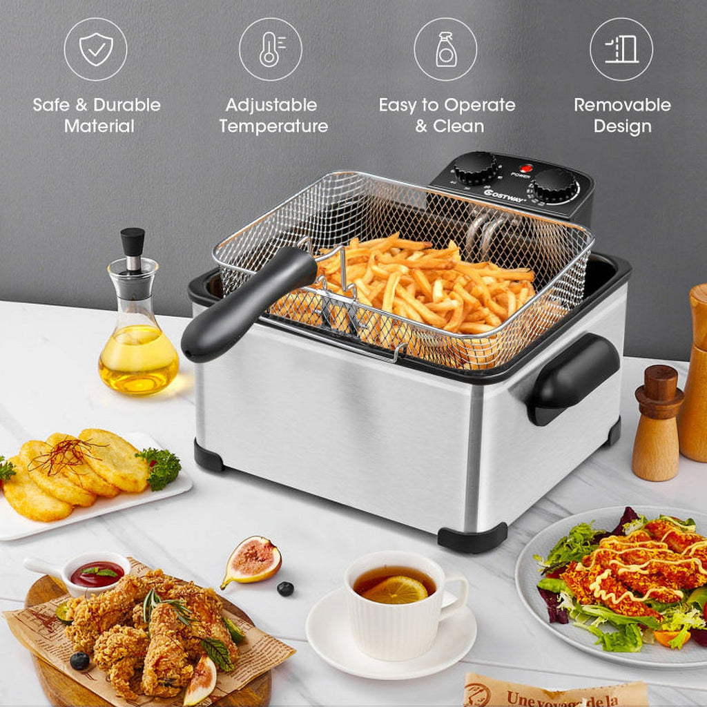 5.3Qt Stainless Steel Electric Deep Fryer with Triple Basket P24462