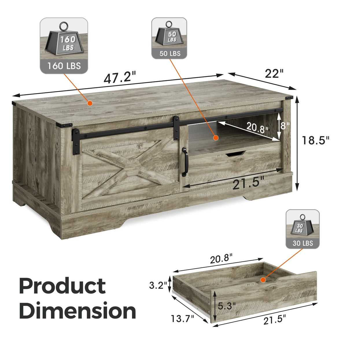 Light Gray Rectangular Coffee Table R1057