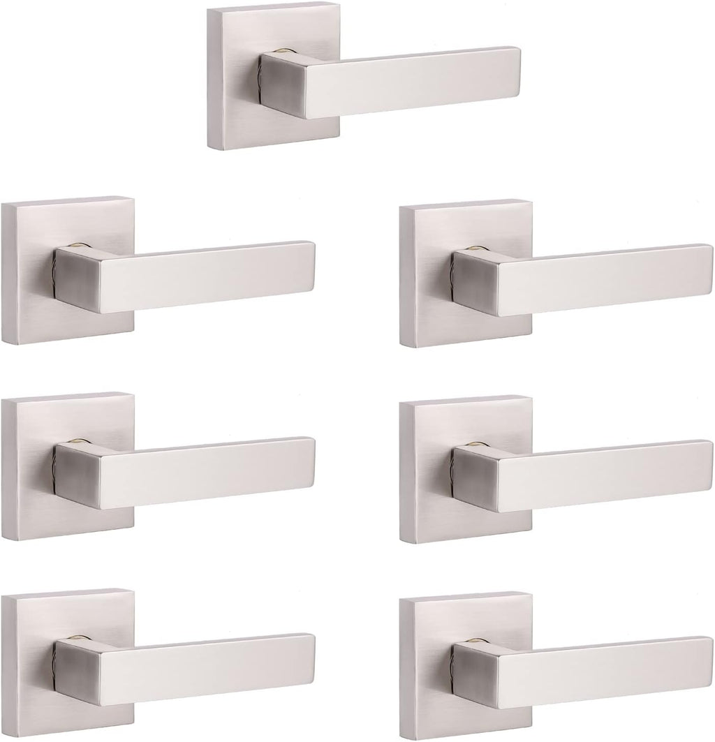 5 Pack Satin Nickel Square Door Levers with Privacy Lock B820049