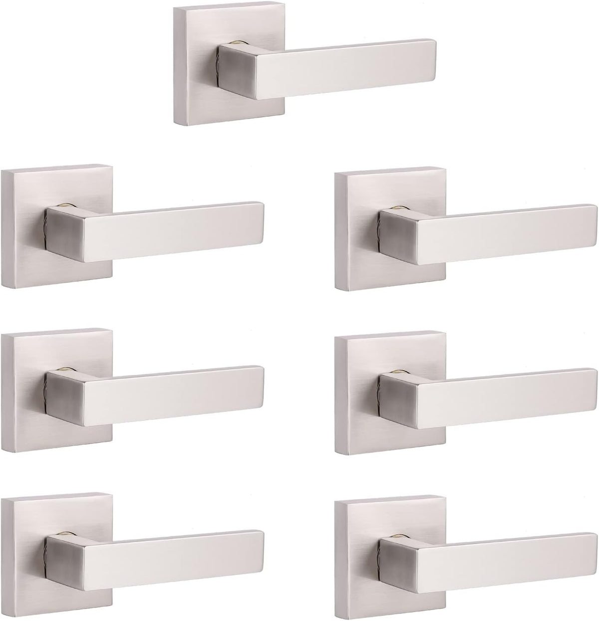 5 Pack Satin Nickel Square Door Levers with Privacy Lock B820049