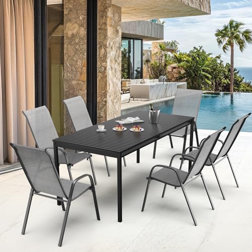 Black Set of 6 Stackable Outdoor Dining Chairs with Sling High Back and Armrests V434