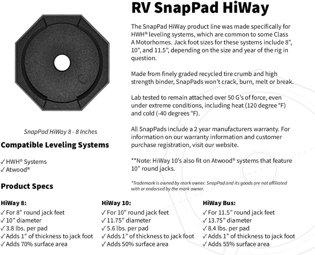 RV Leveling Jack Pad for HWH Round Landing Feet (Two 8 inch + Two Bus) R358547