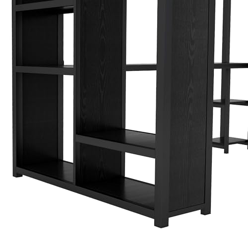Full Size White Metal Loft Bed with Desk and Wardrobe B67150