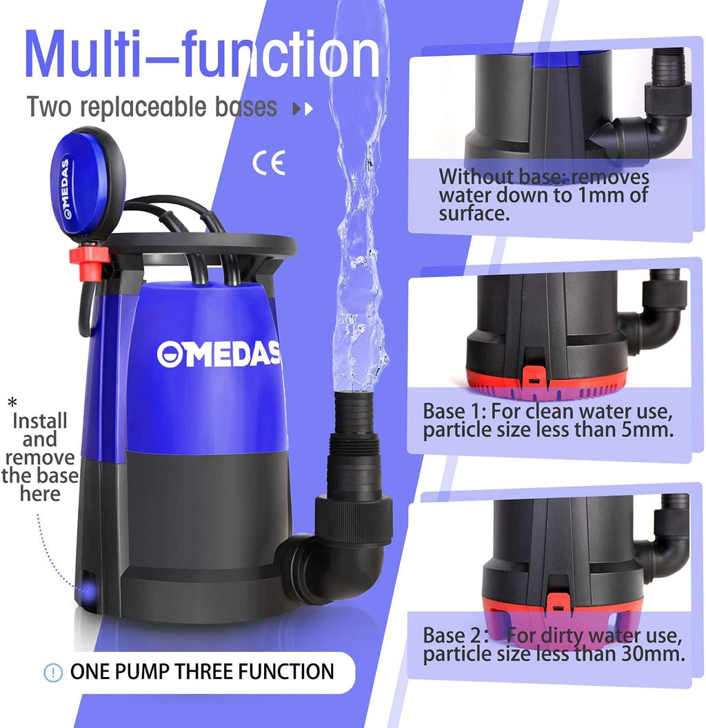 1HP 750W 4623GPH Submersible Sump Pump Electric 3 in 1 Clean/Dirty Water Utility Water Pumps w/Float Switch and Long 16.4ft Cable Pack of 2 N829881