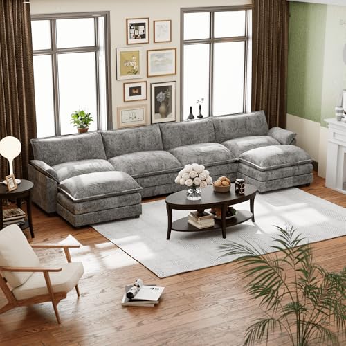 Dark Grey Chenille U Shaped Modular Sofa with Ottoman E303