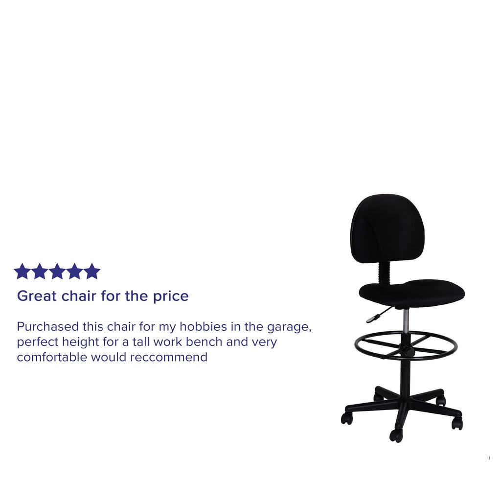 Black Fabric Mid-Back Drafting Chair with Footring F8415